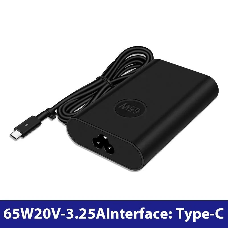 Black 65W USB Type-C laptop power adapter with international travel plug set