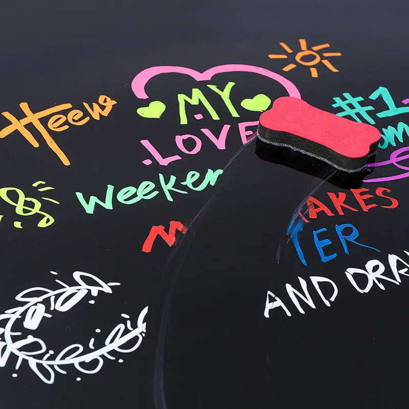 Electronic fluorescent plate highlighter with 6mm tip, pressure valve design, and erasable ink for 300-metre drawing on boards