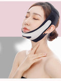 Adjustable elastic V face bandage for facial support in pink and black colours with far infrared option