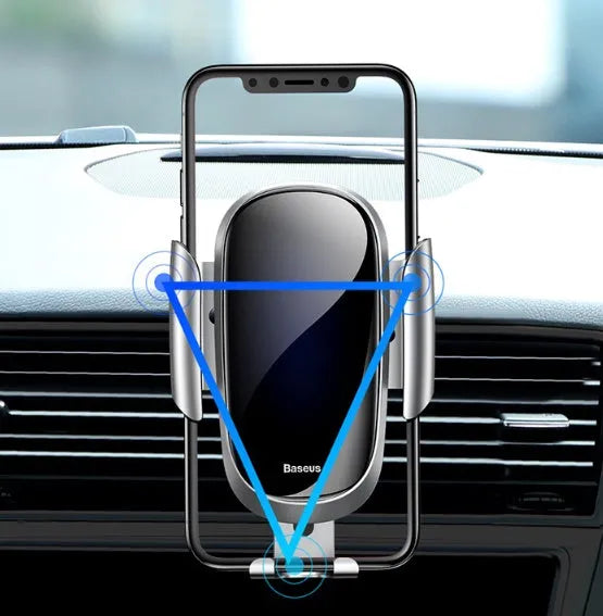 Smart car bracket with rotating ball head mounted on car air vent holding smartphone