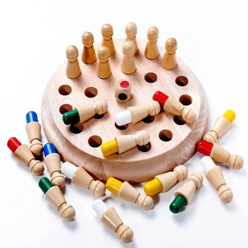 Wooden memory chess game with beech wood board and pieces for children's colour recognition education
