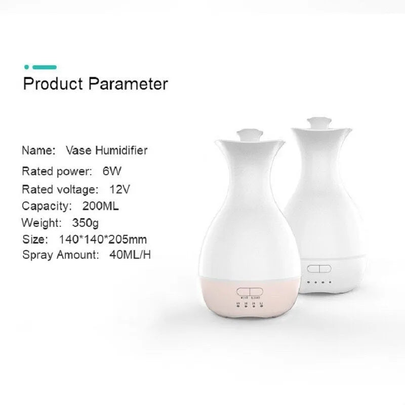 White ultrasonic aromatherapy humidifier with colourful LED night light and 200ml water tank capacity