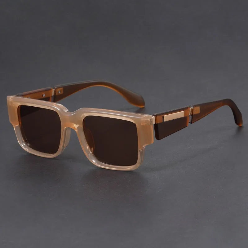 Gray blue square thick frame sunglasses with UV-protective lenses and retro box-style design