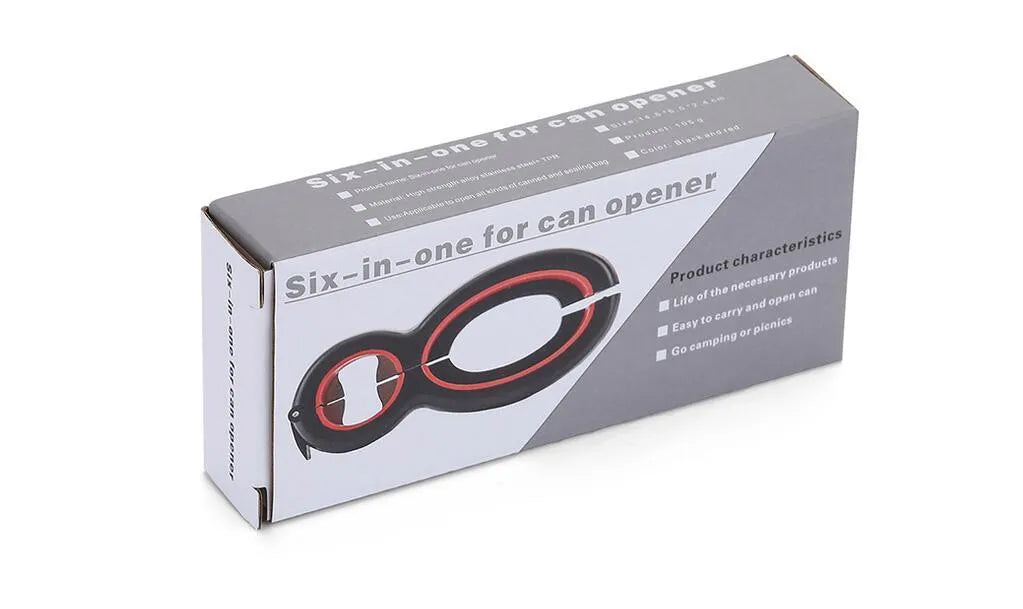 Multifunctional easy opener six in one bottle can opener with grey colour and ergonomic grip
