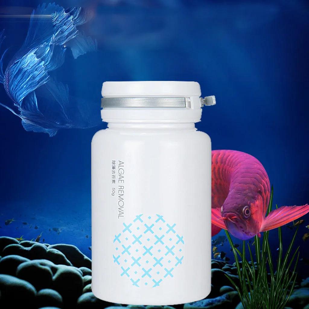 50g bottle or packet of algaecide for swimming pool and aquarium algae control.