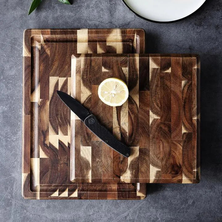 Brown solid wood cutting board with 3cm thickness for kitchen food preparation tasks