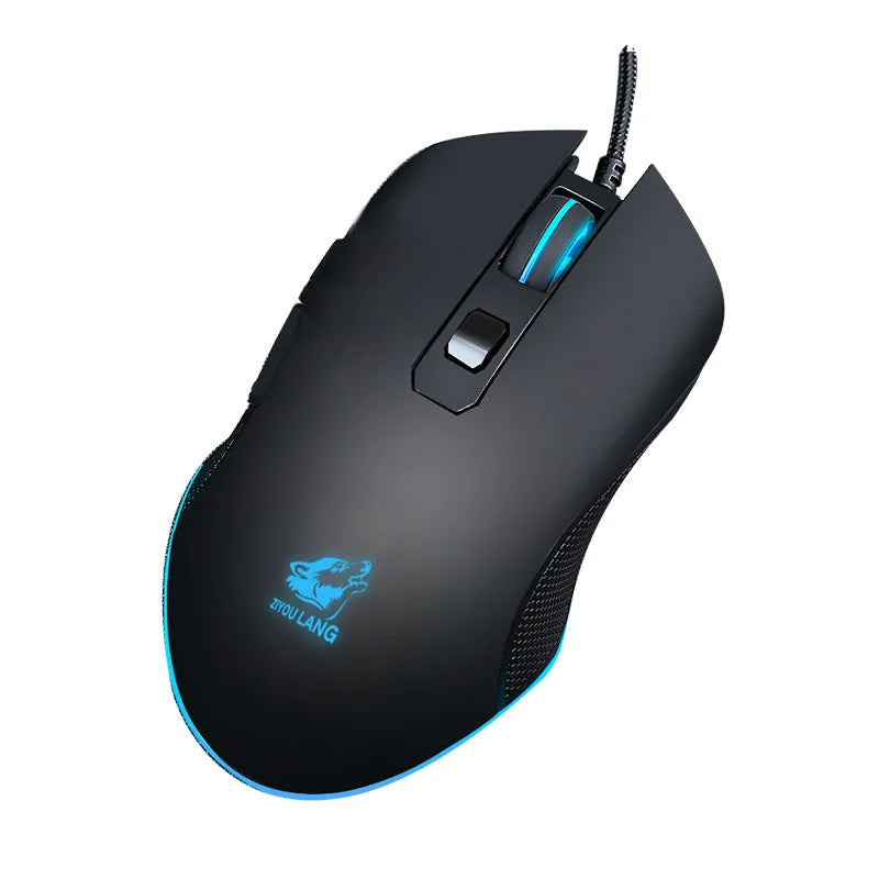 Black wired RGB gaming mouse with adjustable DPI and 10 horse racing light effects