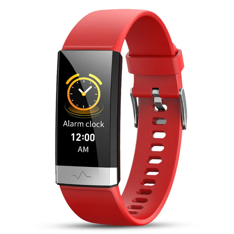 V19 smart bracelet in black, blue, or red with display showing health metrics and TPU strap