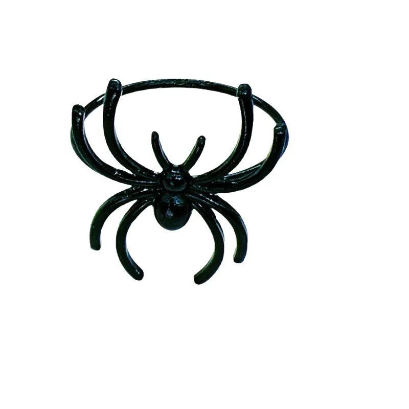 Six black spider-shaped alloy napkin rings for Halloween table decorations with electrophoresis surface finish