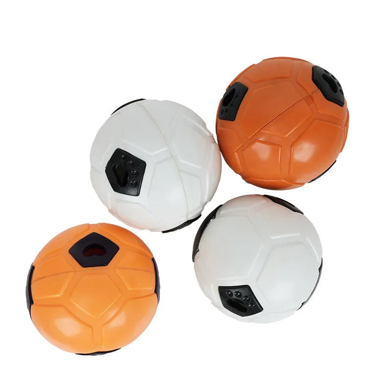 Orange TPR dog chew ball toy with tooth cleaning stick design for dental health