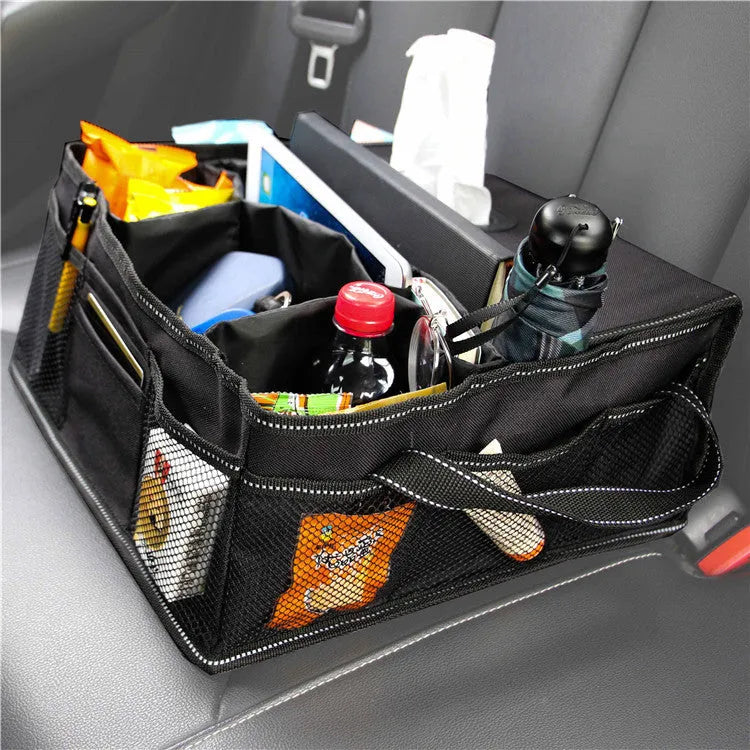 Black Oxford cloth car storage box with 33cm square dimensions for vehicle boot organisation