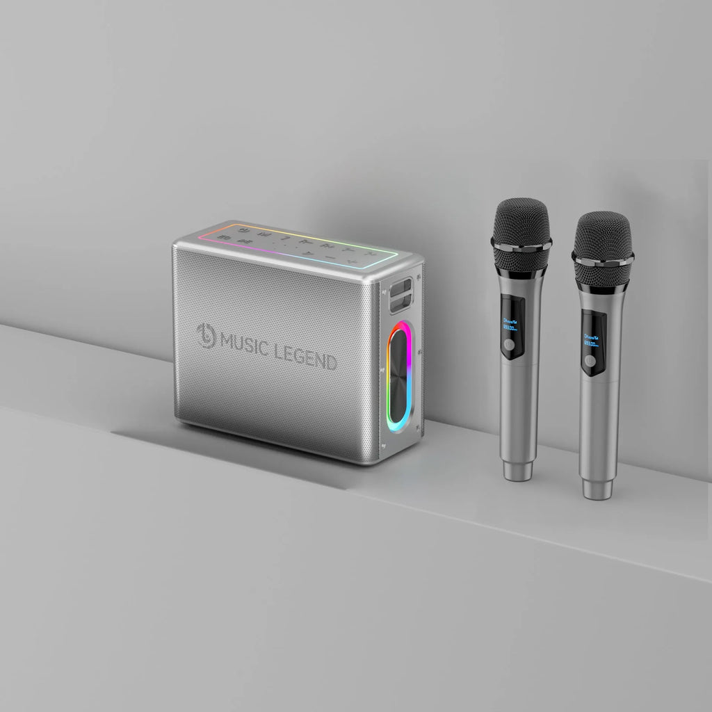 100W outdoor karaoke Bluetooth audio system with microphone, sound card, and lithium battery in black or silver