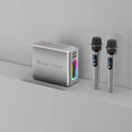 100W outdoor karaoke Bluetooth audio system with microphone, sound card, and lithium battery in black or silver