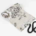 Black Peony printed cotton hemp canvas pencil roll bag showing 24-hole and 72-hole storage options