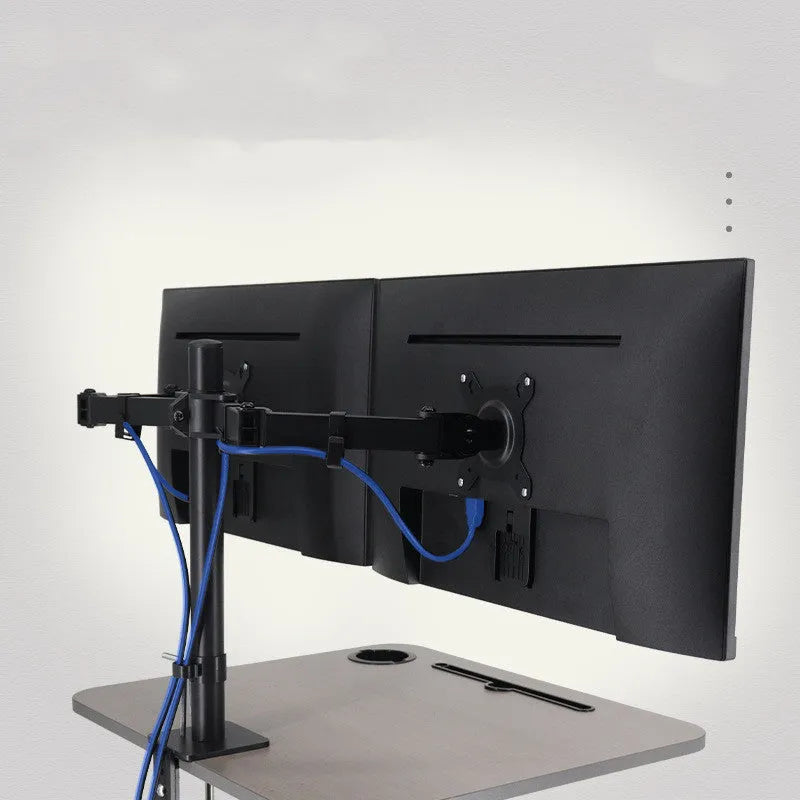 Computer lifting rotating display bracket mounted with monitor showing height adjustment and rotation functions