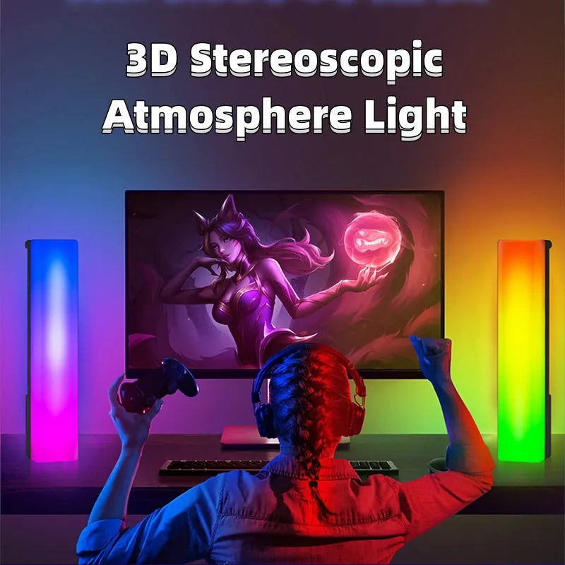 Compact 5.2cm × 4.5cm × 24.5cm RGB table lamp with voice-activated colour changes for gaming decor