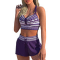 Women's two-piece polyester bikini swimsuit in print patterns and navy blue colour