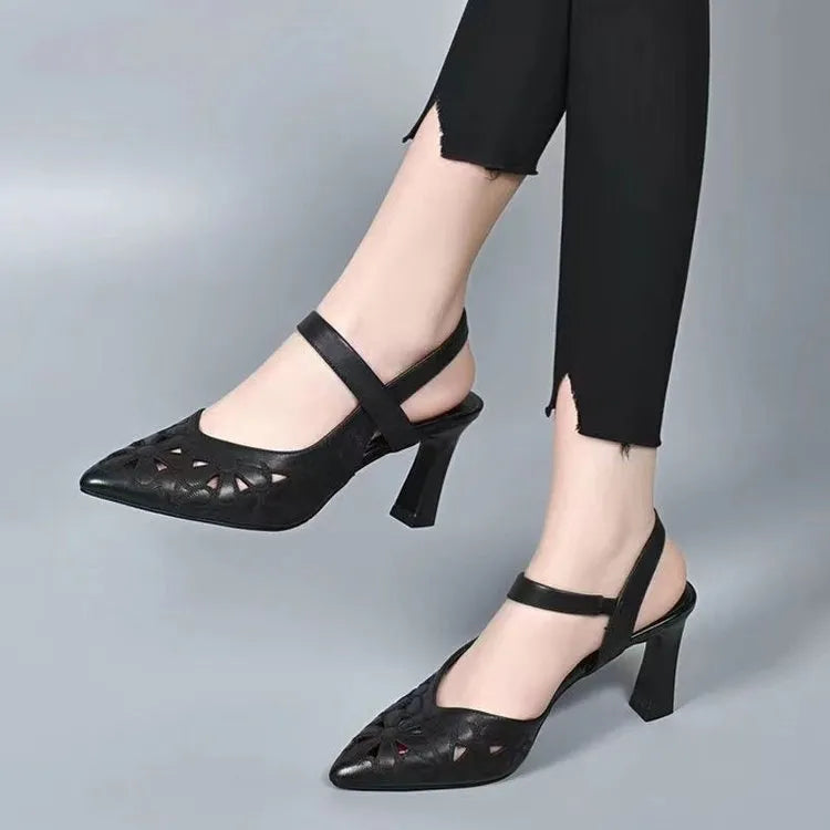 Fashion pointed toe sandals in red with backless design and hollowed toe box