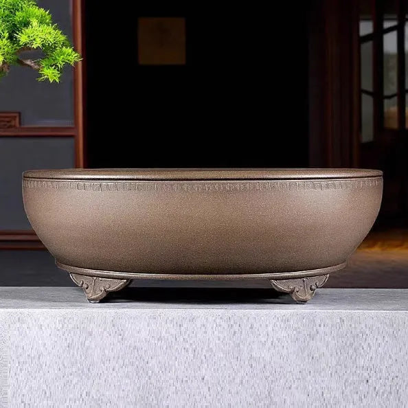 Handmade oval purple sand flowerpot measuring 50x39.5x16cm for desktop or ground plant placement