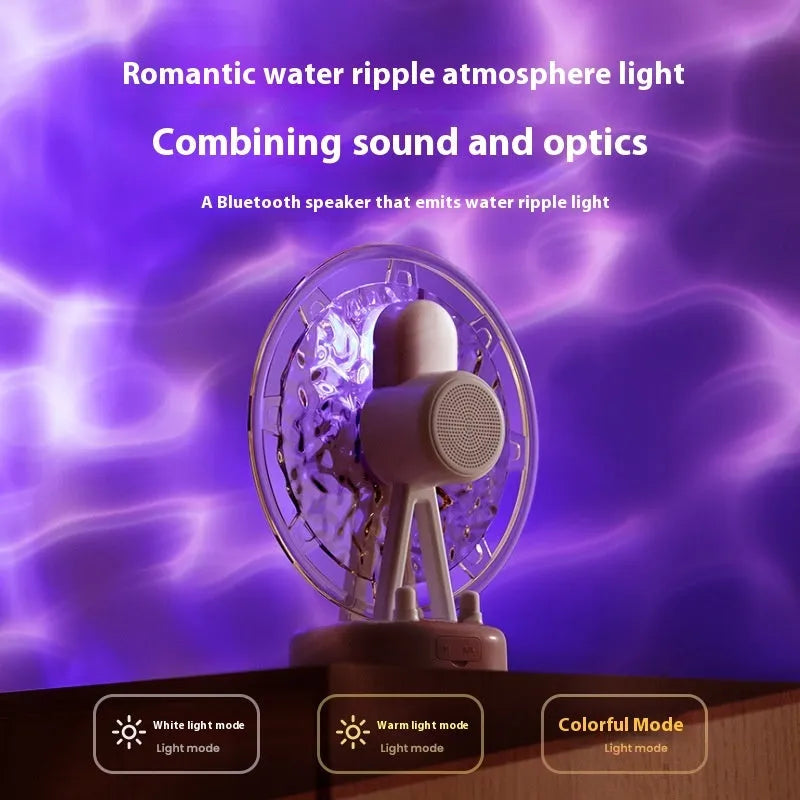 White Ferris wheel water ripple Bluetooth speaker with colourful atmospheric lighting effects