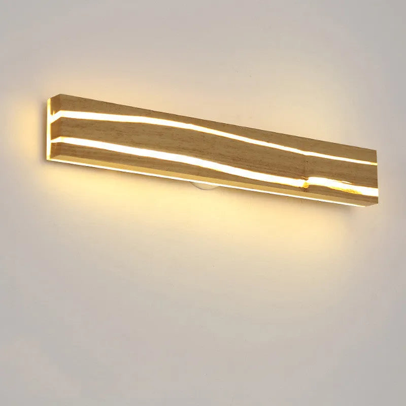 Solid wood LED wall light in log colour, rubber wood and acrylic, 30cm 7W or 50cm 11W, AC220V, for bedroom