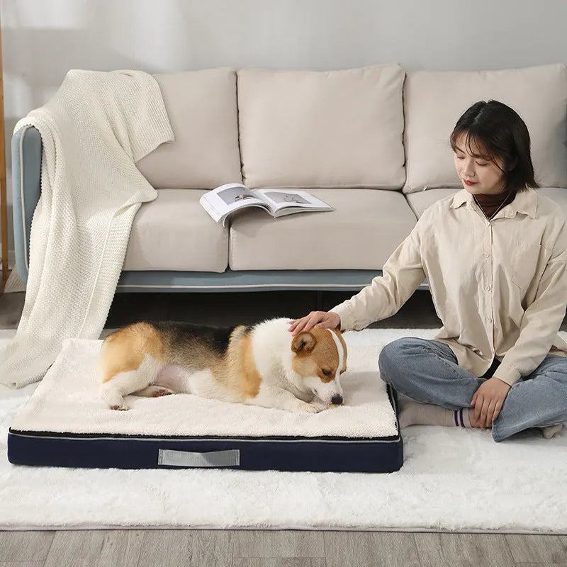 Removable washable pet mat for dogs with sponge core and Shu cotton velvet cover in brown colour