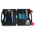 60W adjustable electric soldering iron kit with 16 pieces including soldering tips, desoldering pump, tweezers, and carry case.