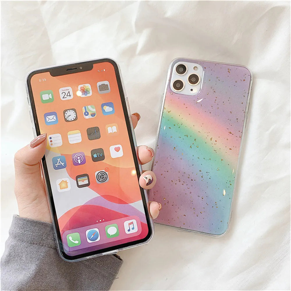 Rainbow gradient phone case with Japanese Korean style stripes on TPU protective shell for iPhone