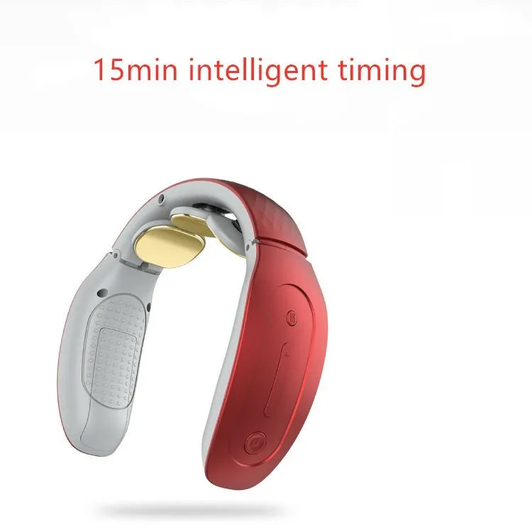 Red and white intelligent cervical massager with battery and controls for neck, back, and leg relief