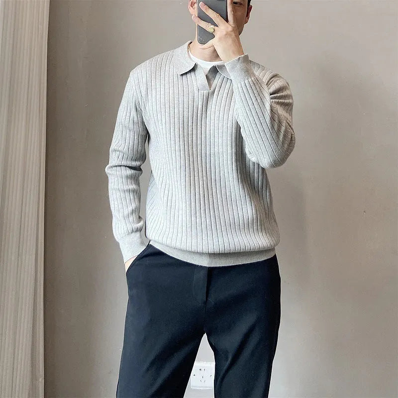 Loose elastic knitted sweater in modal and rabbit fur, long sleeves, autumn leisure wear for adult males