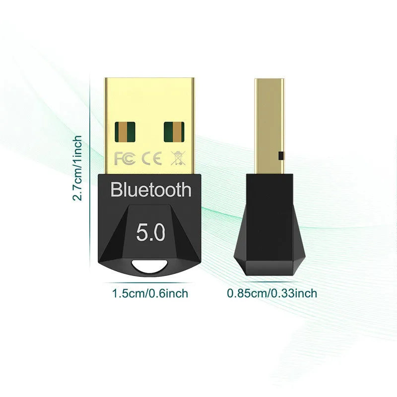 Black USB Bluetooth 5.0+EDR audio receiver transmitter adapter for desktop notebook audio, 20m range