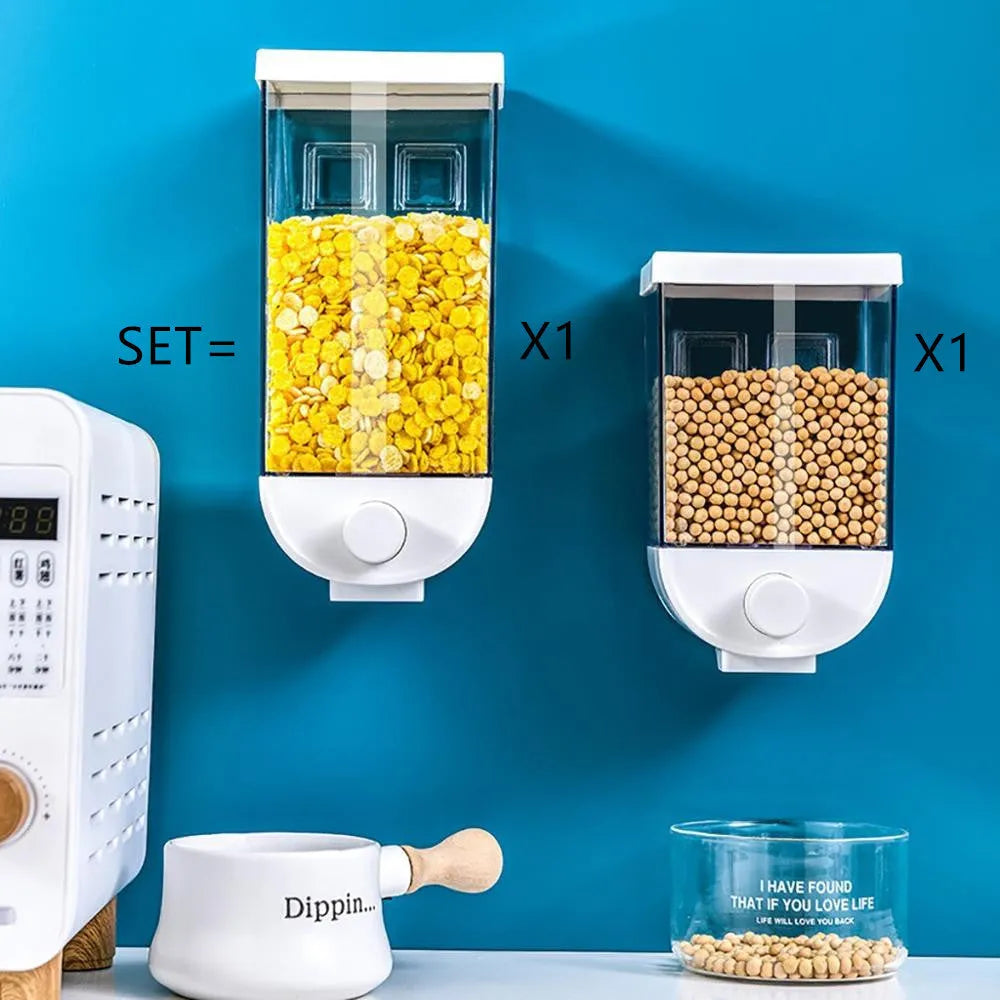 White wall mounted transparent ABS plastic cereal dispenser container for kitchen food storage
