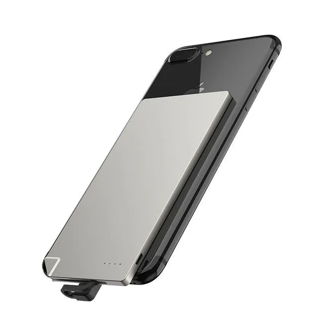 Silver graphene power bank showing slim 4mm profile with 4000mAh capacity for phone charging