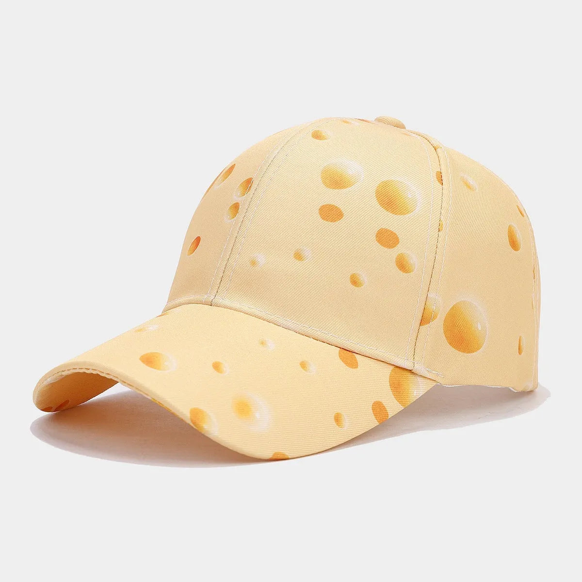 Personalised cheese pattern peaked cap with full print design and adjustable strap