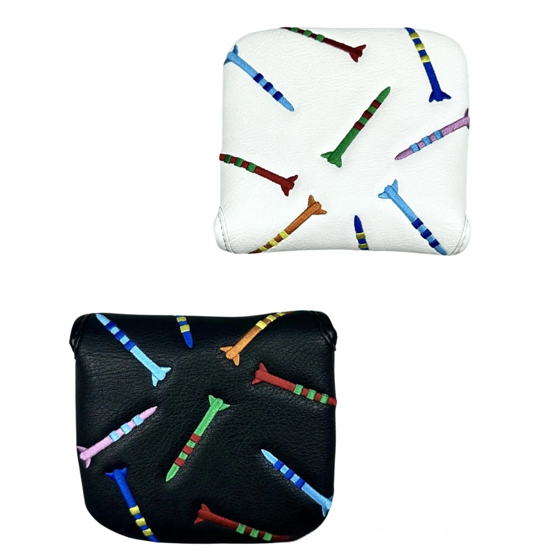 Black golf putter protective sleeve with rocket pattern design for square putter heads