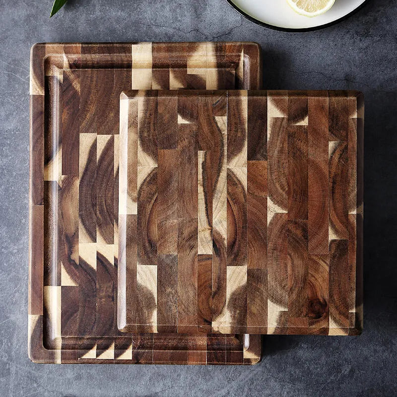 Brown solid wood cutting board with 3cm thickness for kitchen food preparation tasks