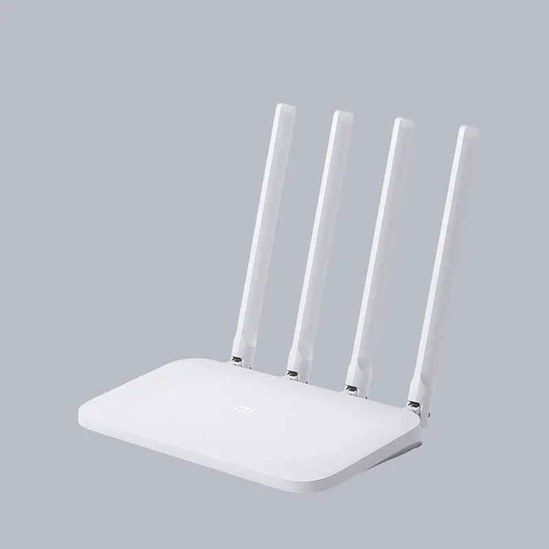 White 4C wireless router with four omnidirectional high gain antennas, 300 Mbps, app control