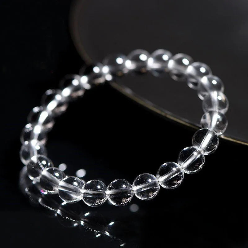 Natural Donghai Old Materials White Water Round Beads Crystal Bracelet with Old Mine white crystal beads in a single circle design