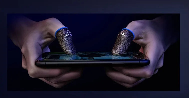 Green gaming thumb sleeves with 3M reflective logo made from silver fibre for sweat absorption