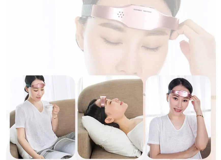 Wireless head massager in black or pink with adjustable fasteners, 110g, USB rechargeable, 3 modes and 9 intensities.
