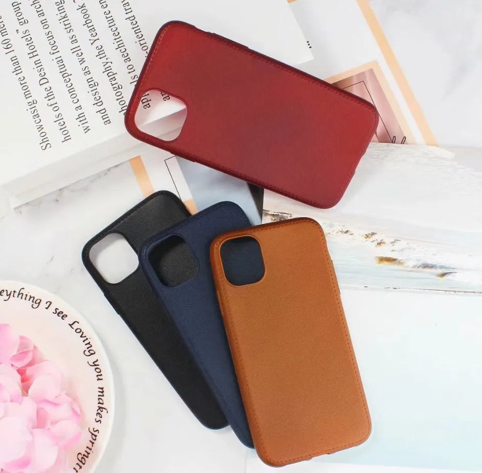 TPU leather phone case for iPhone in black, brown, navy blue or wine red