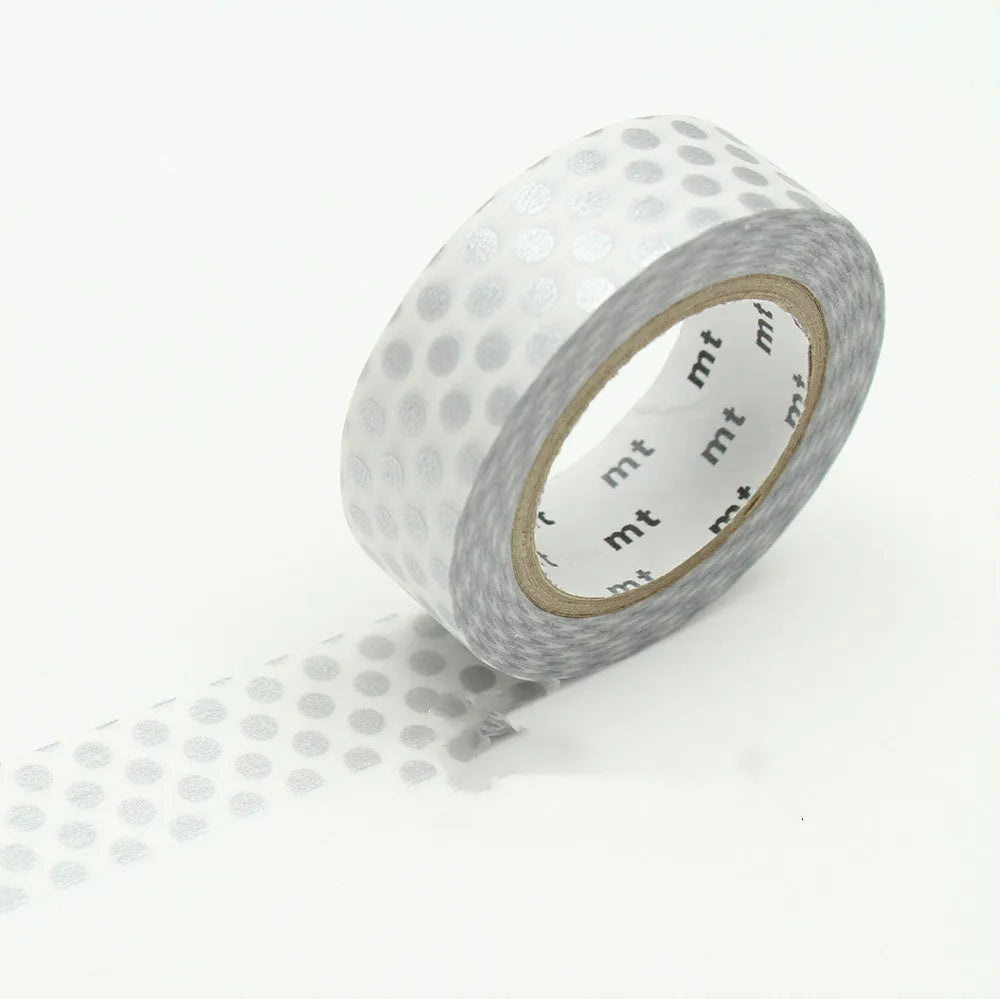 Dots and paper tape with Japanese paper substrate for DIY hand account stickers, shown in Silver, Light Blue, White and Coffee.
