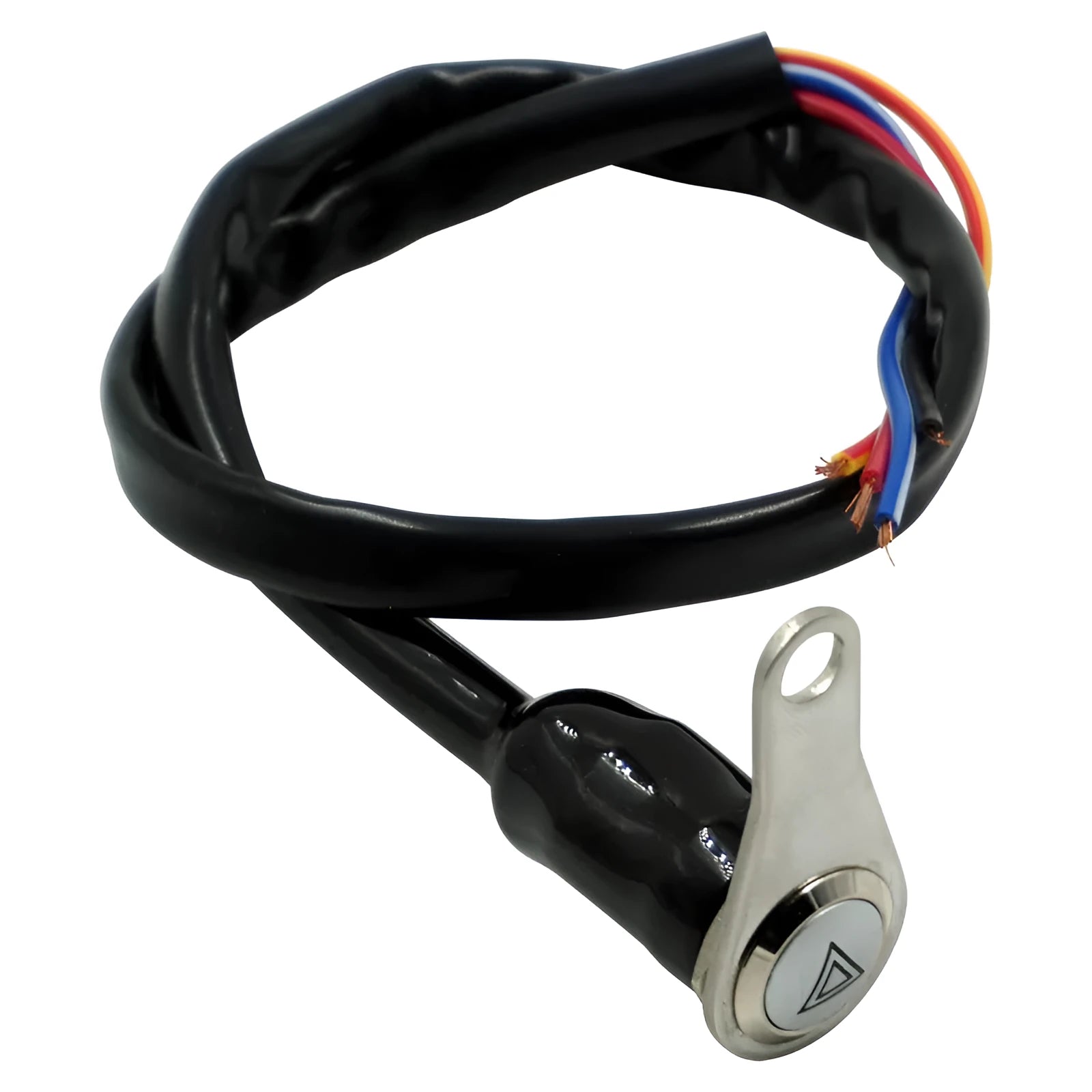 Black stainless steel motorcycle switch with double flash function and illuminated light ring for 7mm panel installation