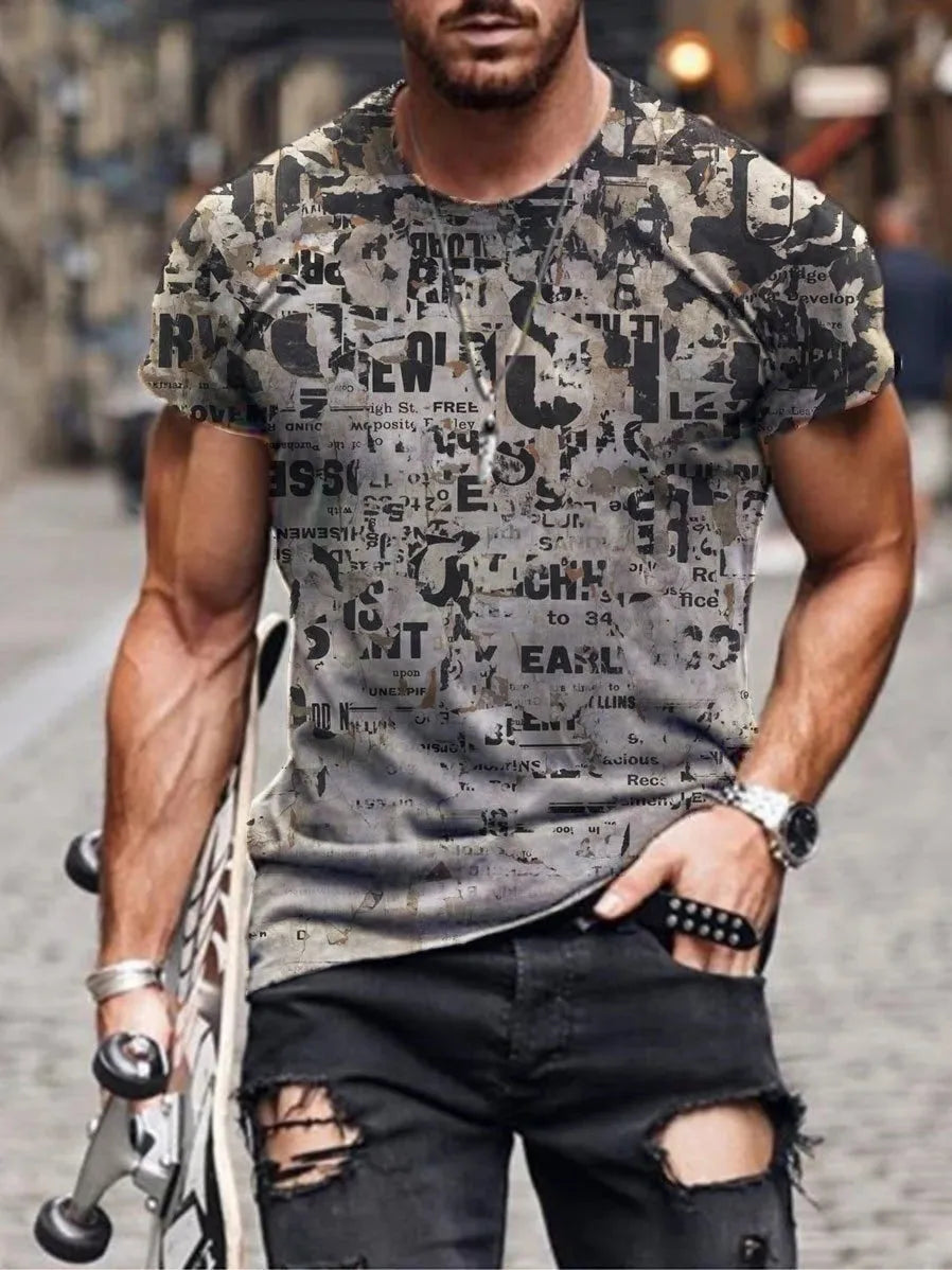Men's camouflage print short sleeve T-shirt in loose fit milk silk polyester fabric