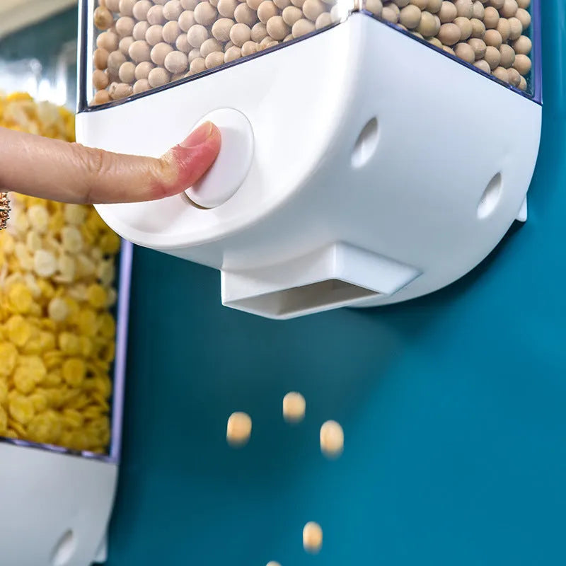 White wall mounted transparent ABS plastic cereal dispenser container for kitchen food storage