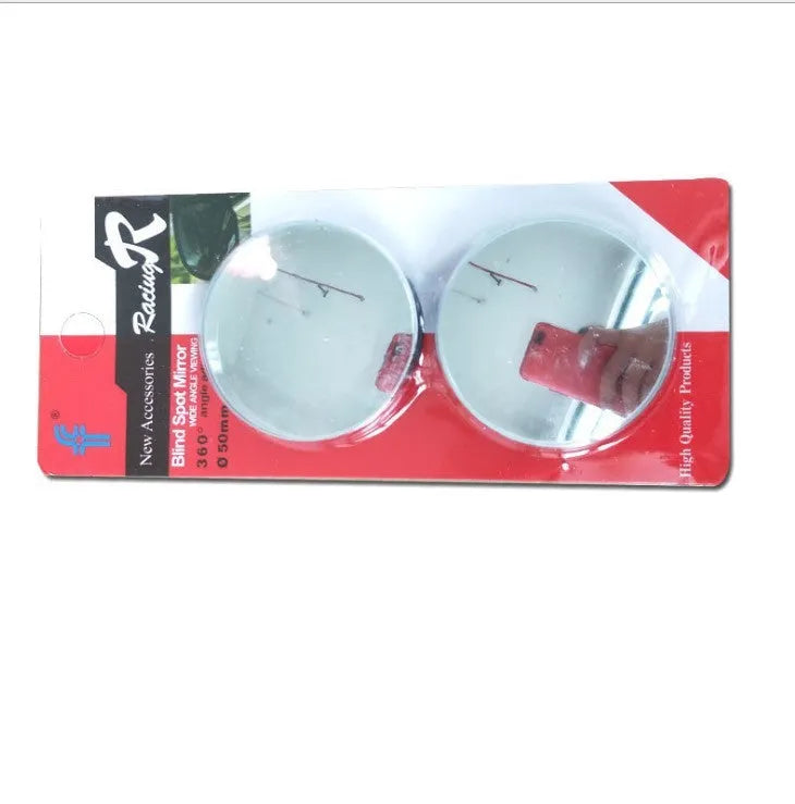 Silver 5cm round convex blind spot mirror with 360-degree adjustable mount for car rearview mirror.
