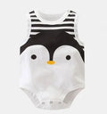Sleeveless cotton baby romper bodysuit with cartoon character pattern in blue
