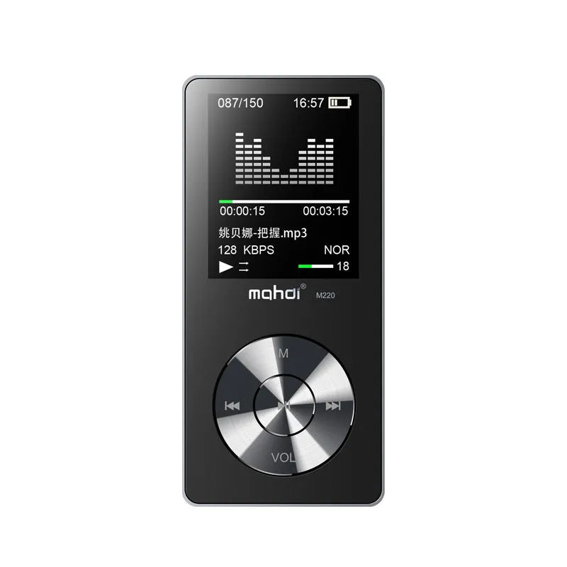 Gold MP3 player with 1.8-inch screen, metal body, and 3.5mm jack for lossless audio playback