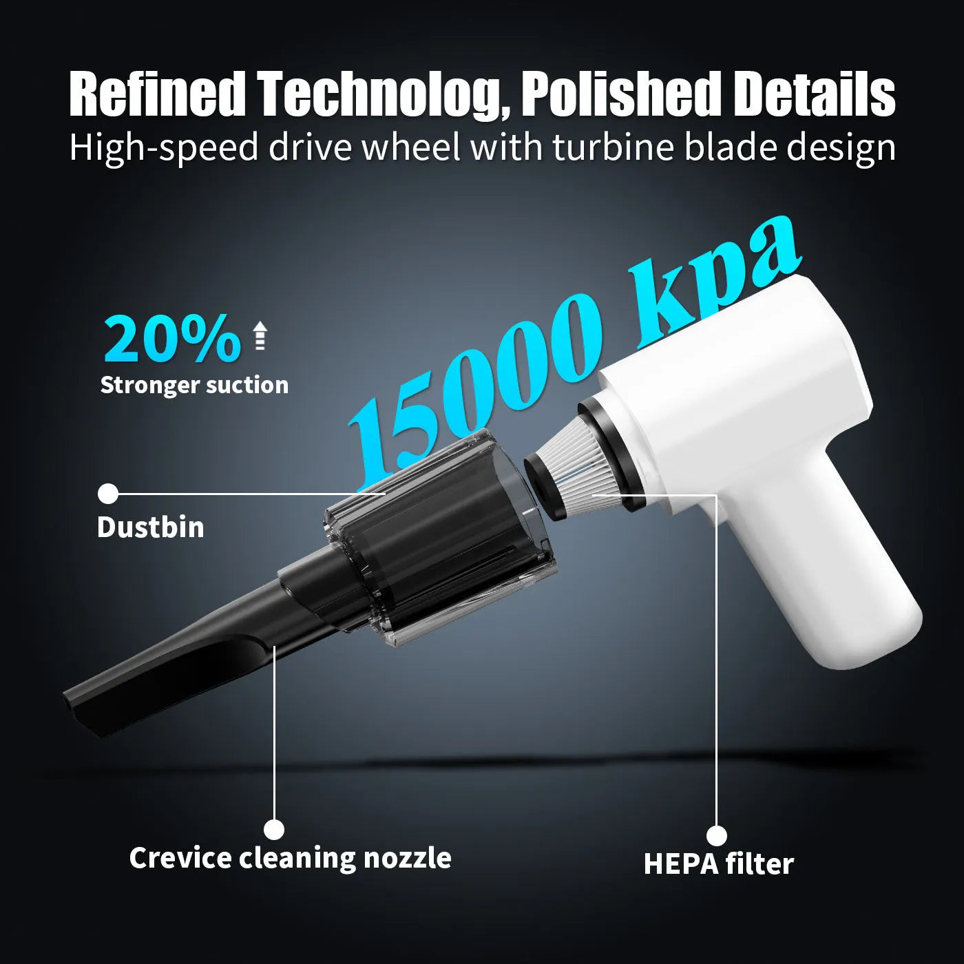 White plastic USB-powered dust collector attachment for vacuum cleaners to clean keyboards and electronics.