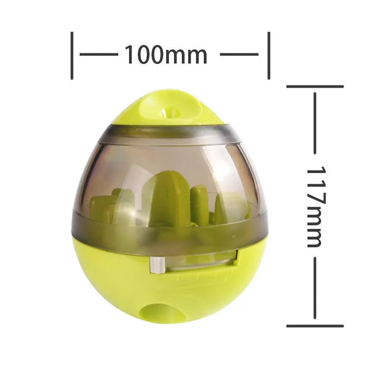 Pet food feeder dispenser treat ball, tumbler design, 138g, 100x117mm, Green or Pink, for dogs and cats
